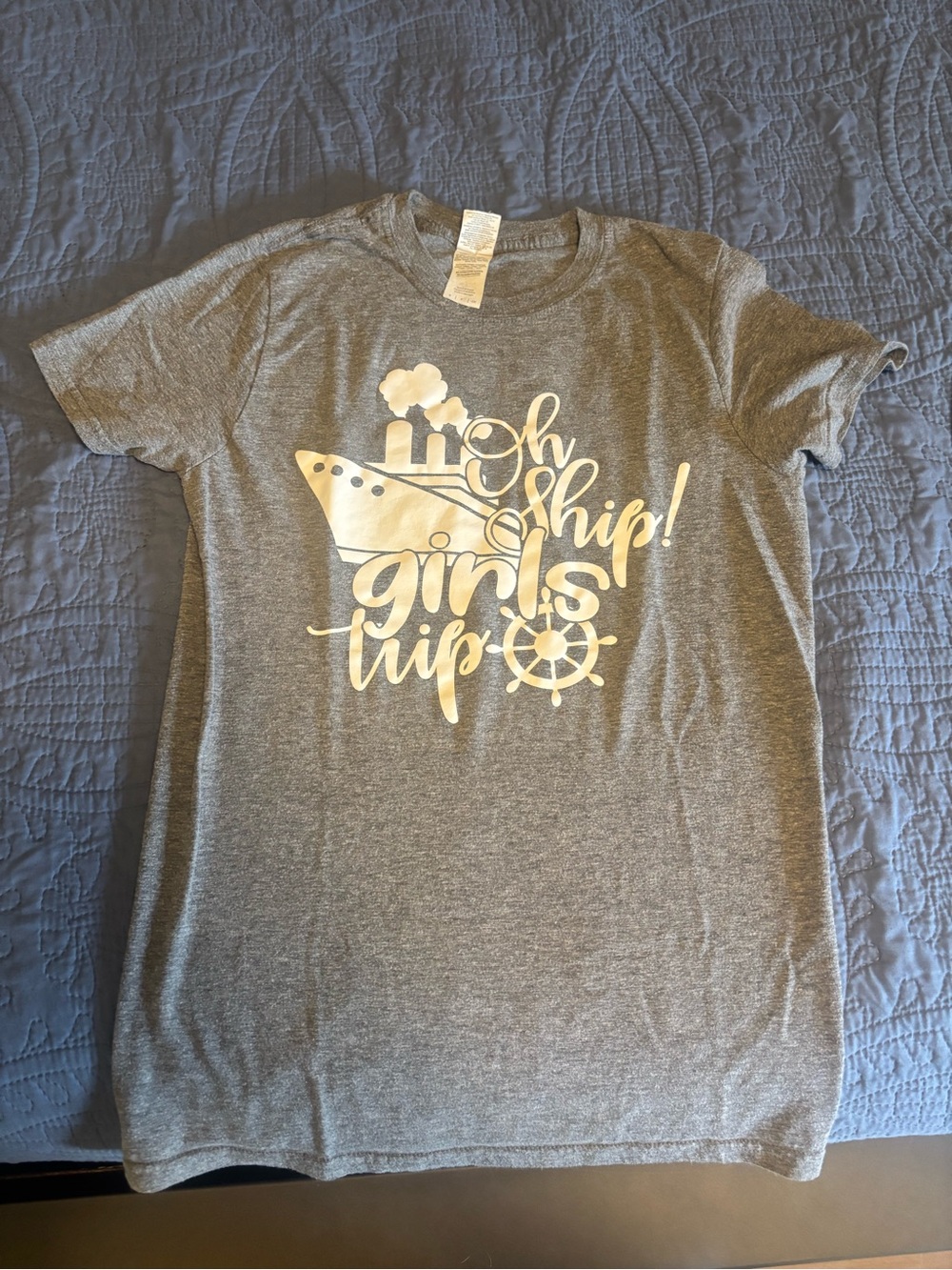 Gildan Grey Graphic Tee with White Cruise 'Oh Ship! Girls Trip' Design